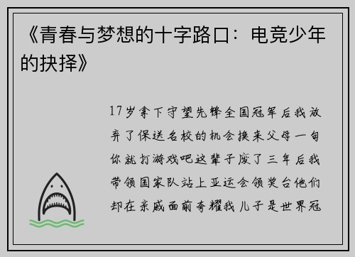 《青春与梦想的十字路口：电竞少年的抉择》